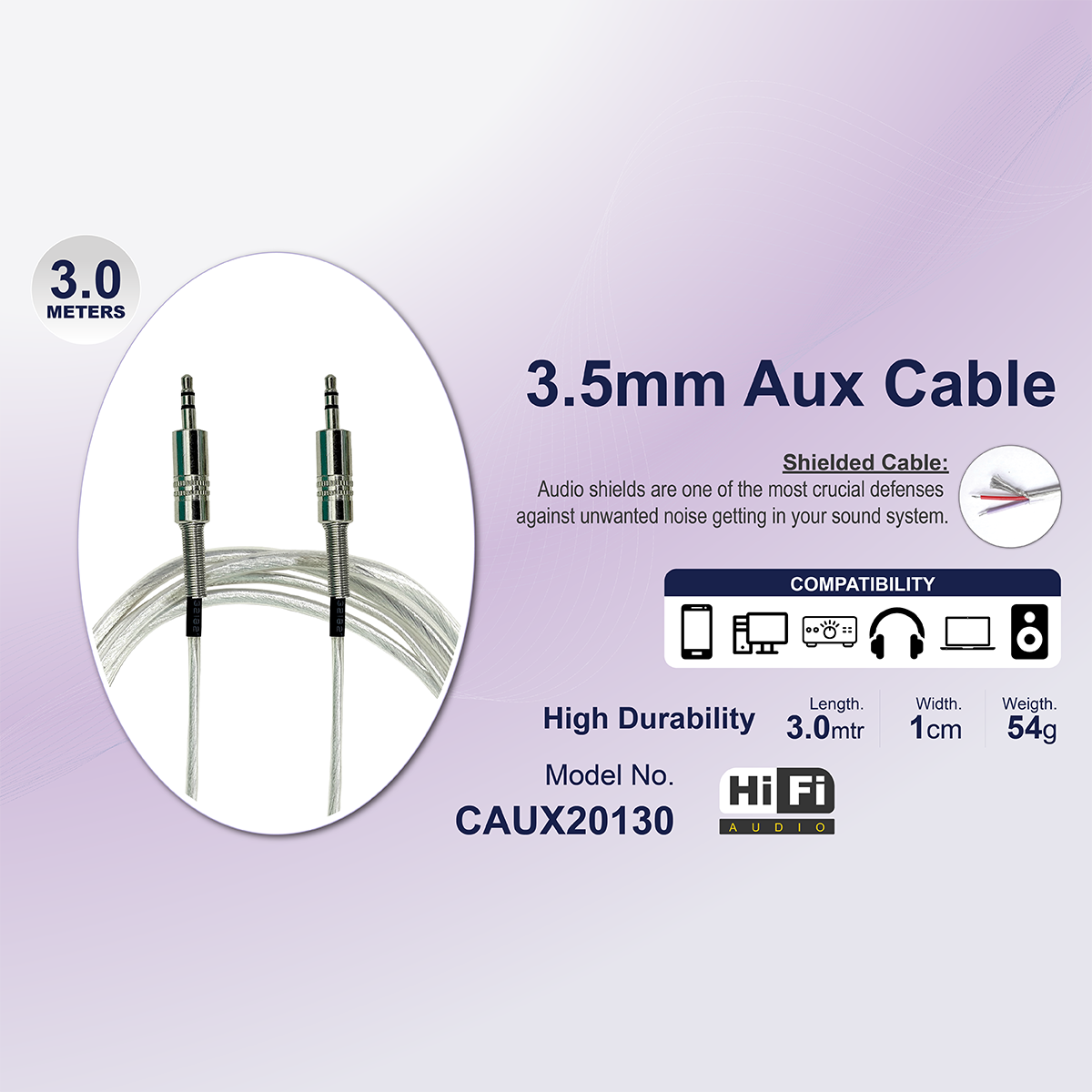 Hi-Fi Audio AUX to AUX Cable - 1.5 and 3 mtr length