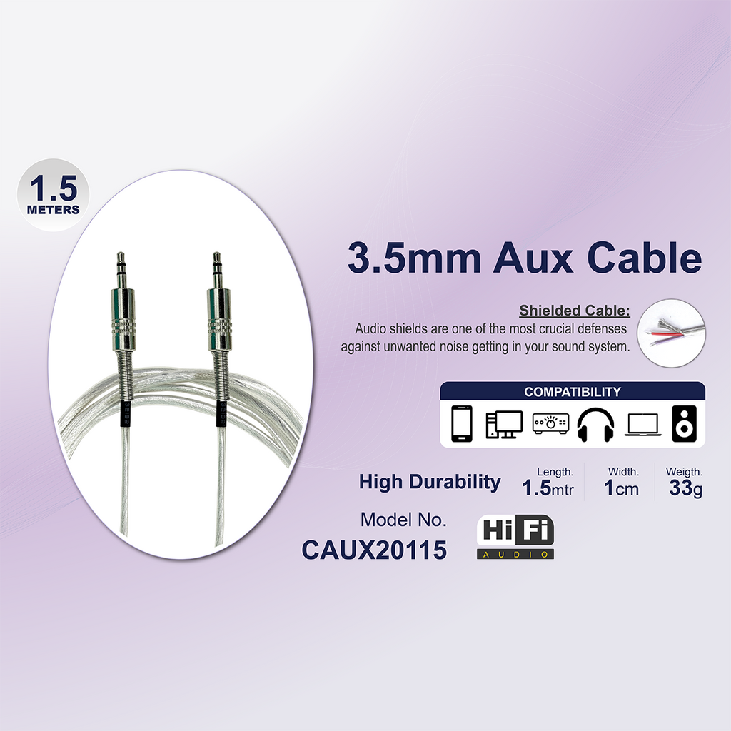 Hi-Fi Audio AUX to AUX Cable - 1.5 and 3 mtr length